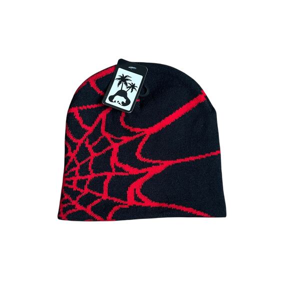 Copied - Knit Spiderweb Spider Beanie New With Tags Red One Size - Picture 1 of 3